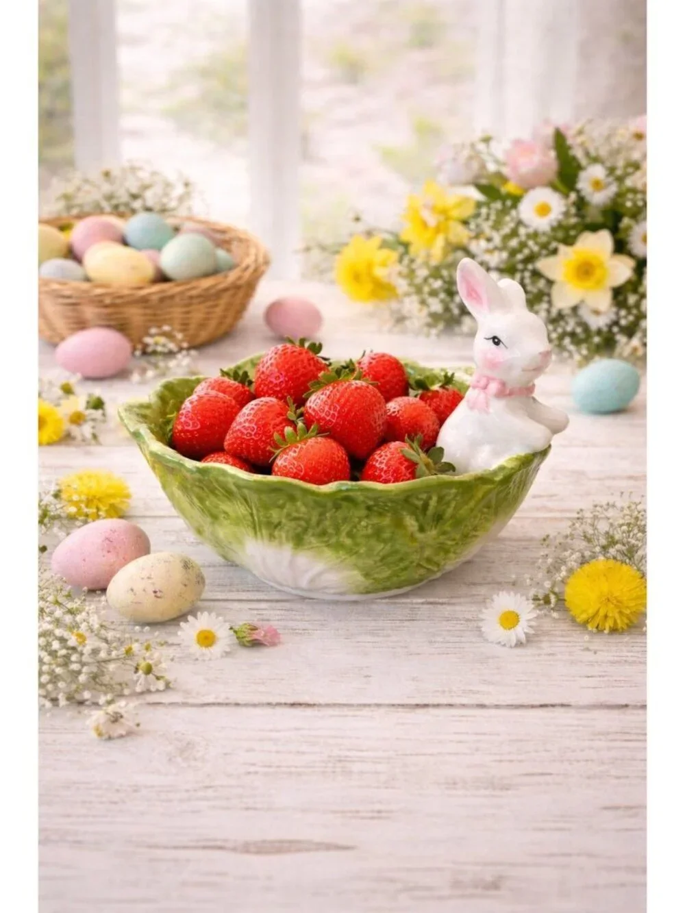 New Green Easter Bunny Cabbage Shaped Serving Dish Bowl Decorative Spring Decor